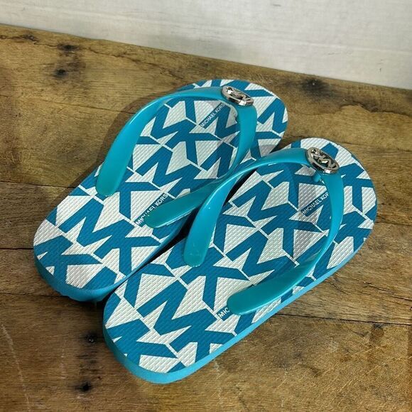 Michael Kors Womens Blue & White MK Logo Allover Print Flat Flip Flop Size 4/5 - Picture 7 of 7